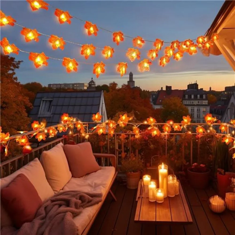4PCS Fall Decor Thanksgiving for Home Table, Fall Leaves Garland Lights 40FT